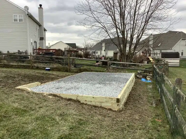 A gravel shed foundation in Newark, DE
