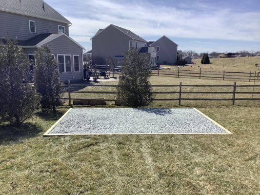 A gravel shed foundation in New London Township PA