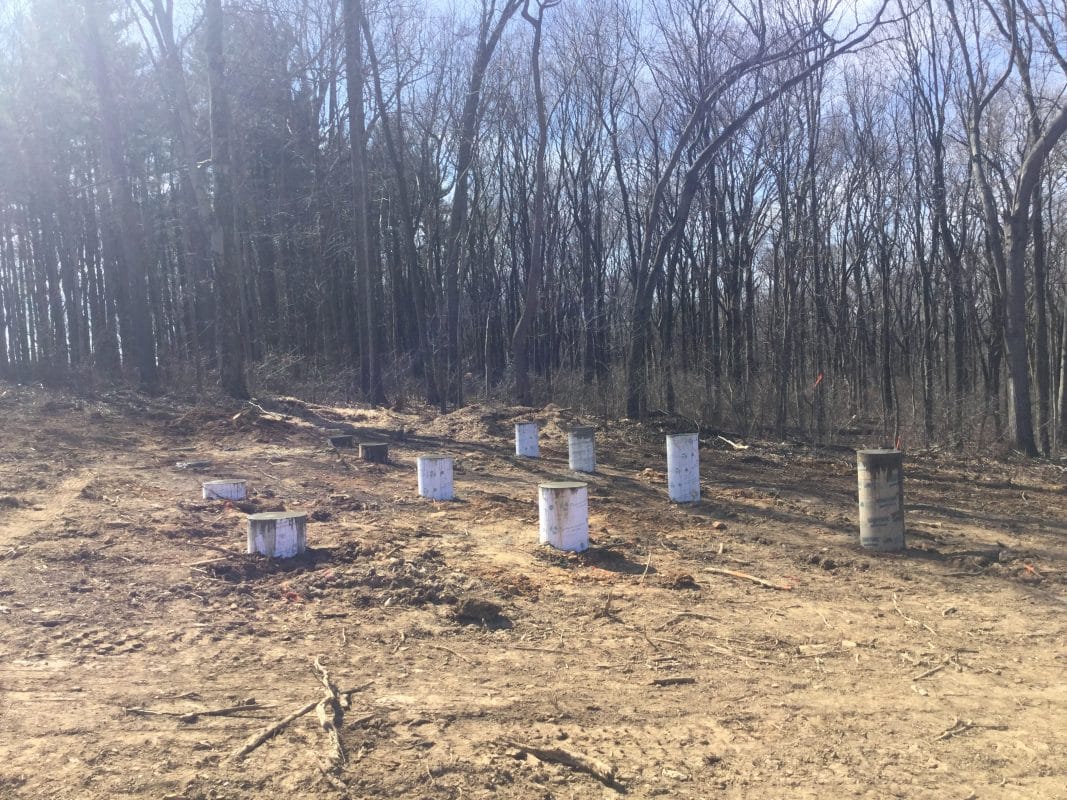 A concrete pier shed foundation in Oxford PA