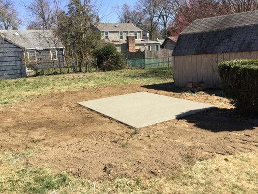 A concrete shed foundation in Moorestown NJ