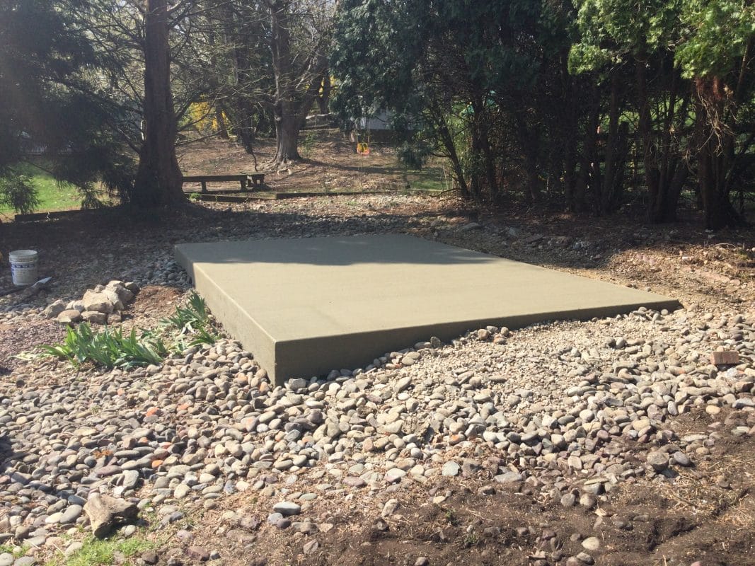 A concrete shed foundation in Reading PA