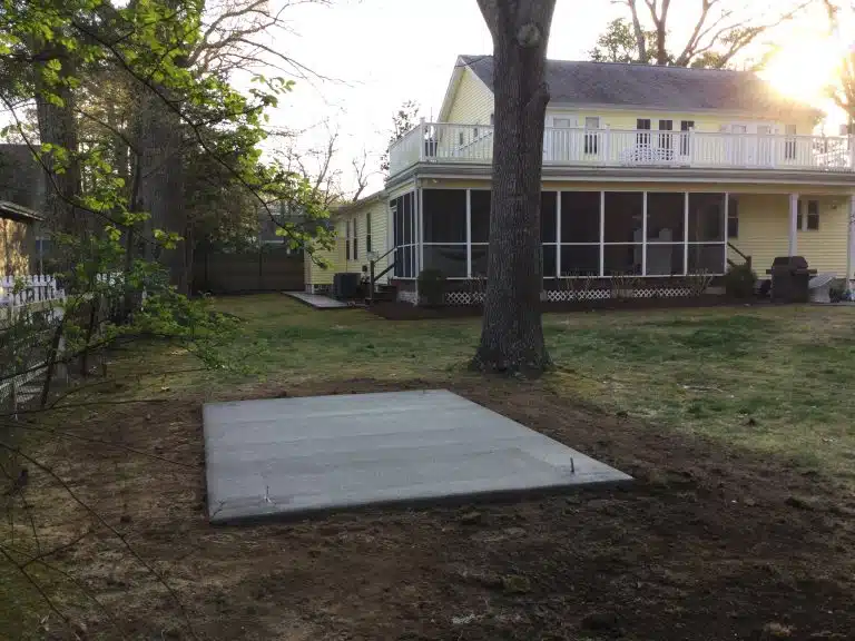 A concrete shed foundation in Rehoboth Beach, DE