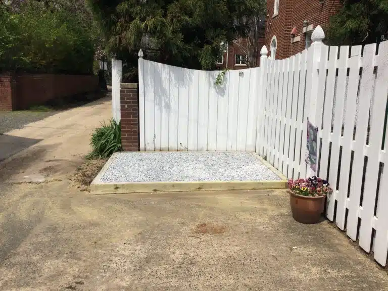 A gravel shed foundation in Alexandria, VA