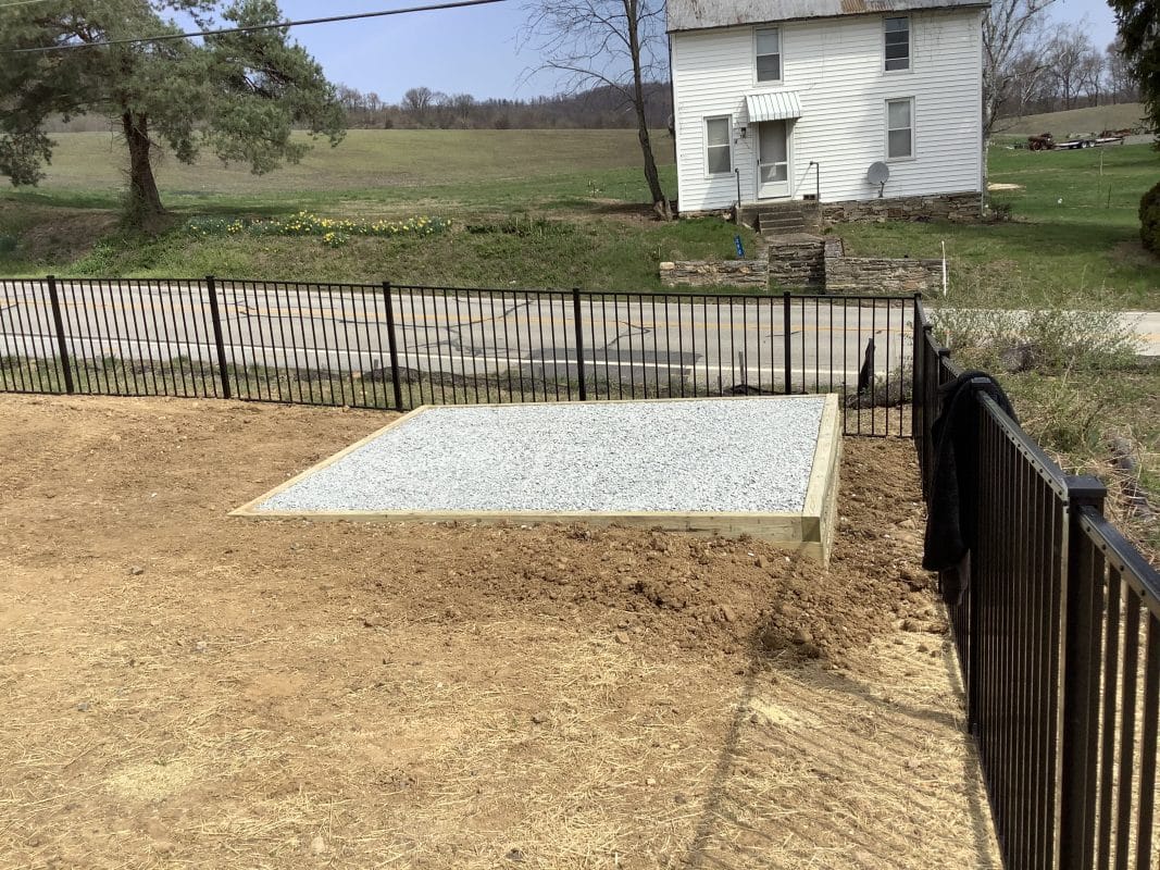 A gravel shed foundation in Aspers, PA