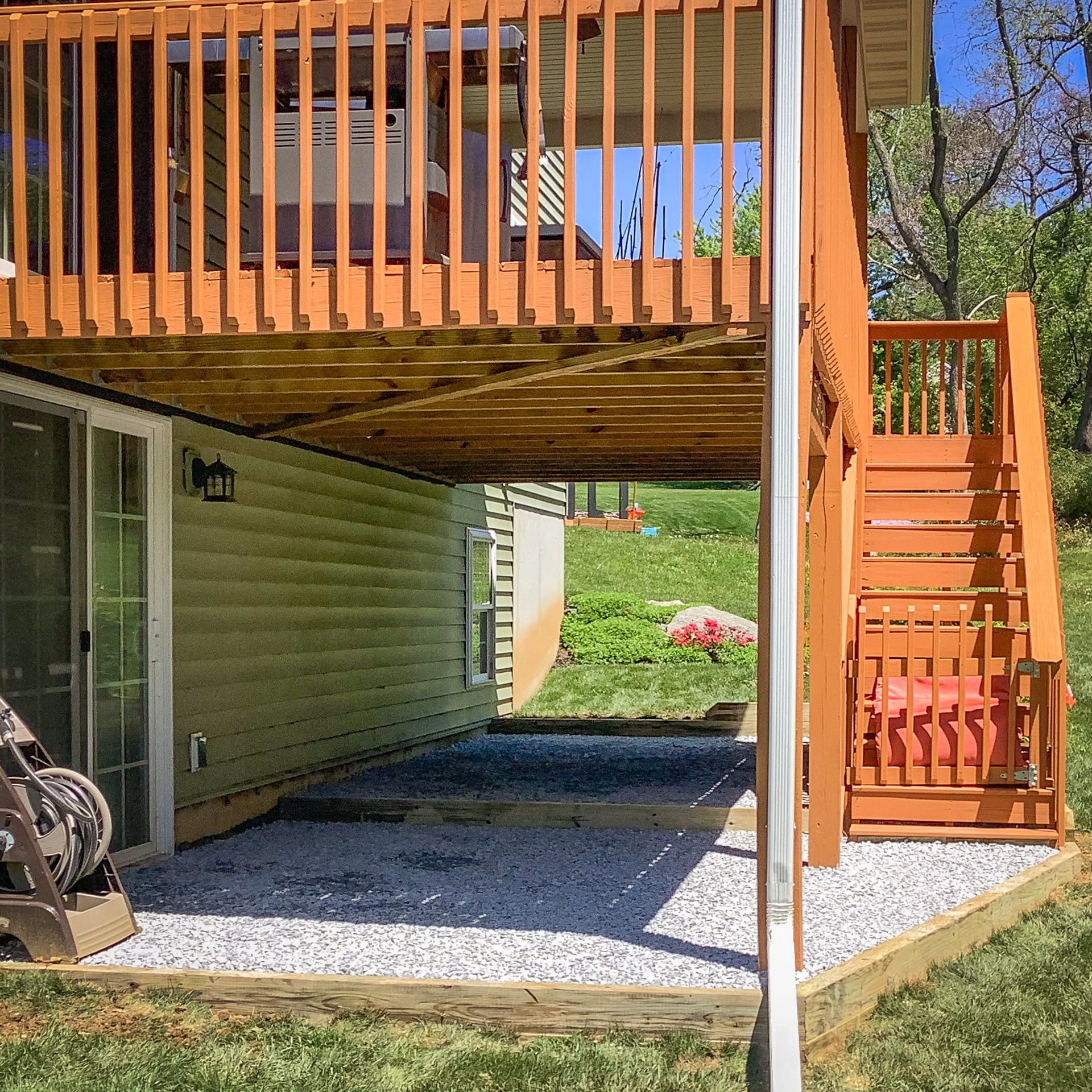 exterior of a gravel foundation used for a deck foundation