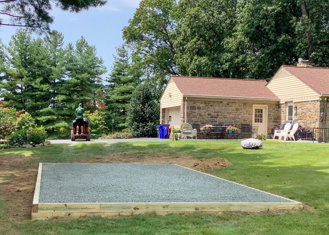 exterior of a gravel foundation for hot tubs