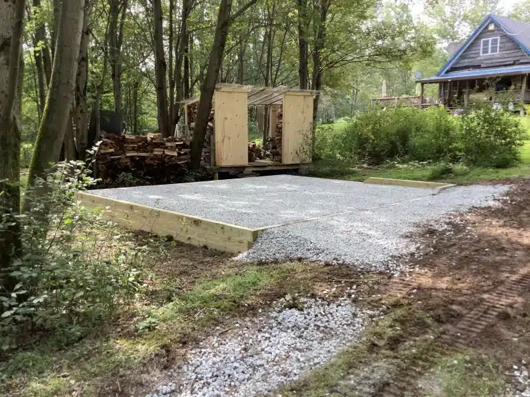 "A gravel shed foundation in Livingston, NY"