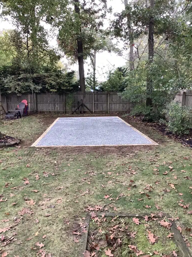 "A gravel shed foundation in St. James, NY"