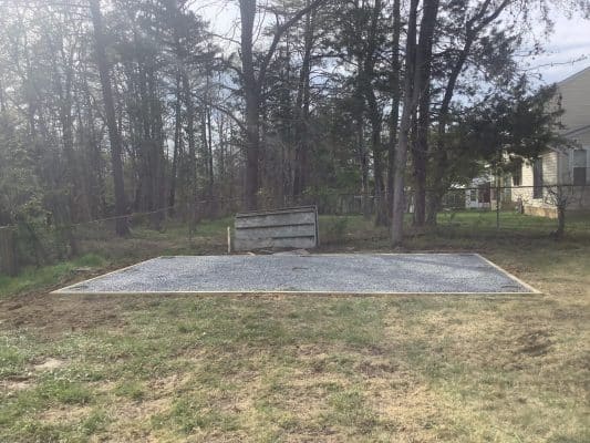 Gravel shed foundation with concrete piers in Upper Marlboro, MD