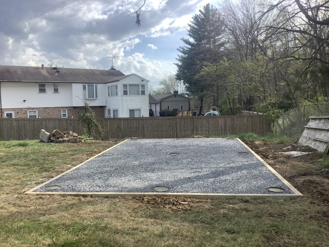 Gravel shed foundation with concrete piers in Upper Marlboro, MD