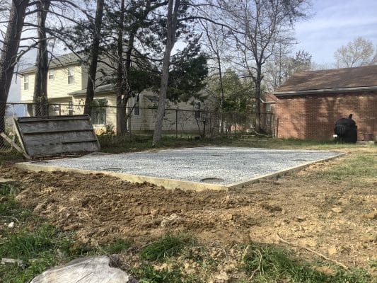 Gravel shed foundation with concrete piers in Upper Marlboro, MD