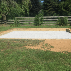 Gravel shed foundation dug into the ground