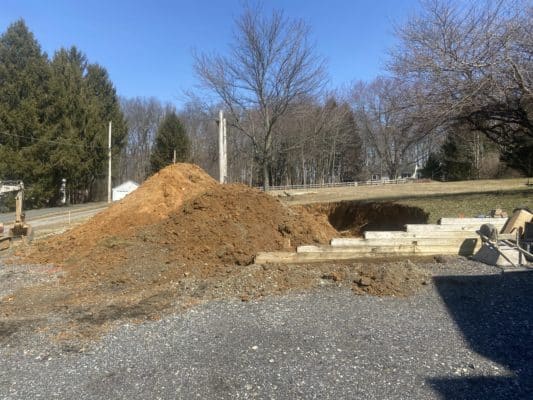 Excavation for a concrete garage base in Cochranville, PA