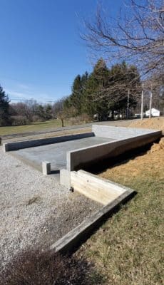 A concrete garage foundation in Cochranville, PA