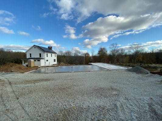 A concrete garage foundation