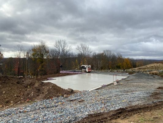 A concrete garage foundation being installed in Greeley, PA
